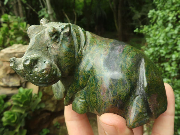 Polished Green Verdite Hippo Carvings  x 2 From Zimbabwe - TopRock