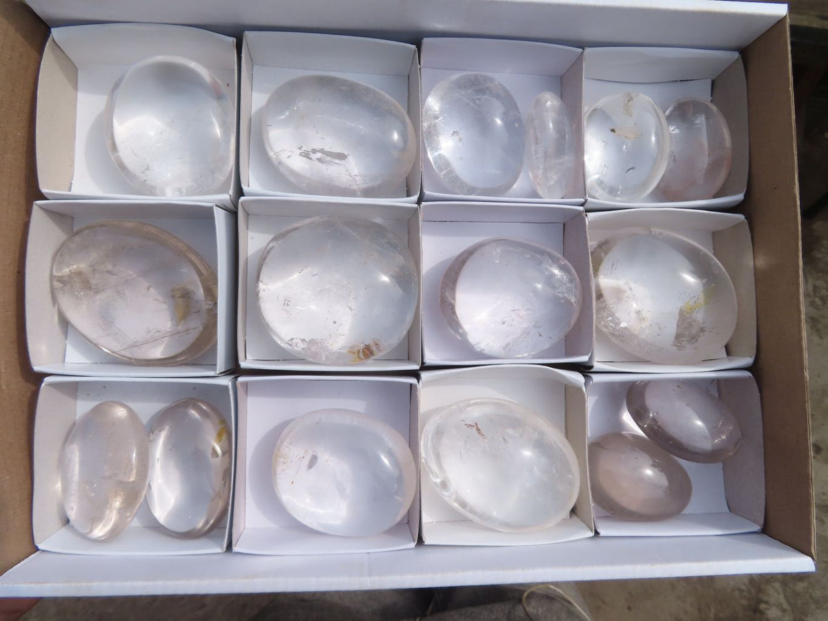 Polished Clear Quartz Galet / Palm Stones x 16 From Antsirabe, Madagascar - Toprock Gemstones and Minerals 