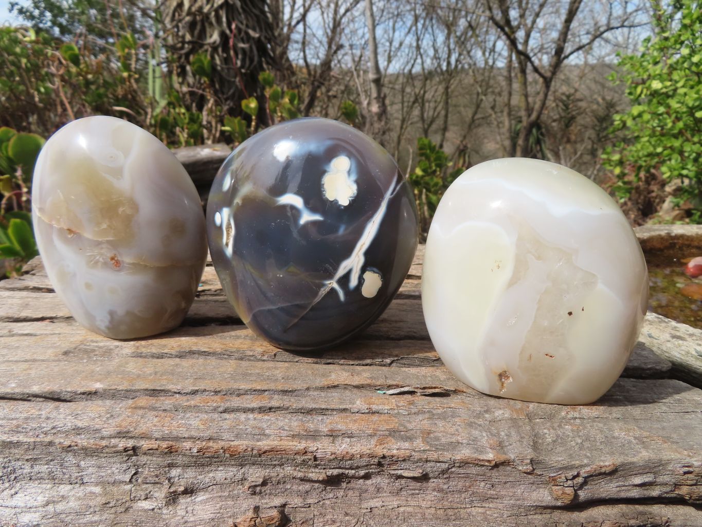 Polished Ghost Agate Standing Free Forms  x 3 From West Coast, Madagascar - Toprock Gemstones and Minerals 