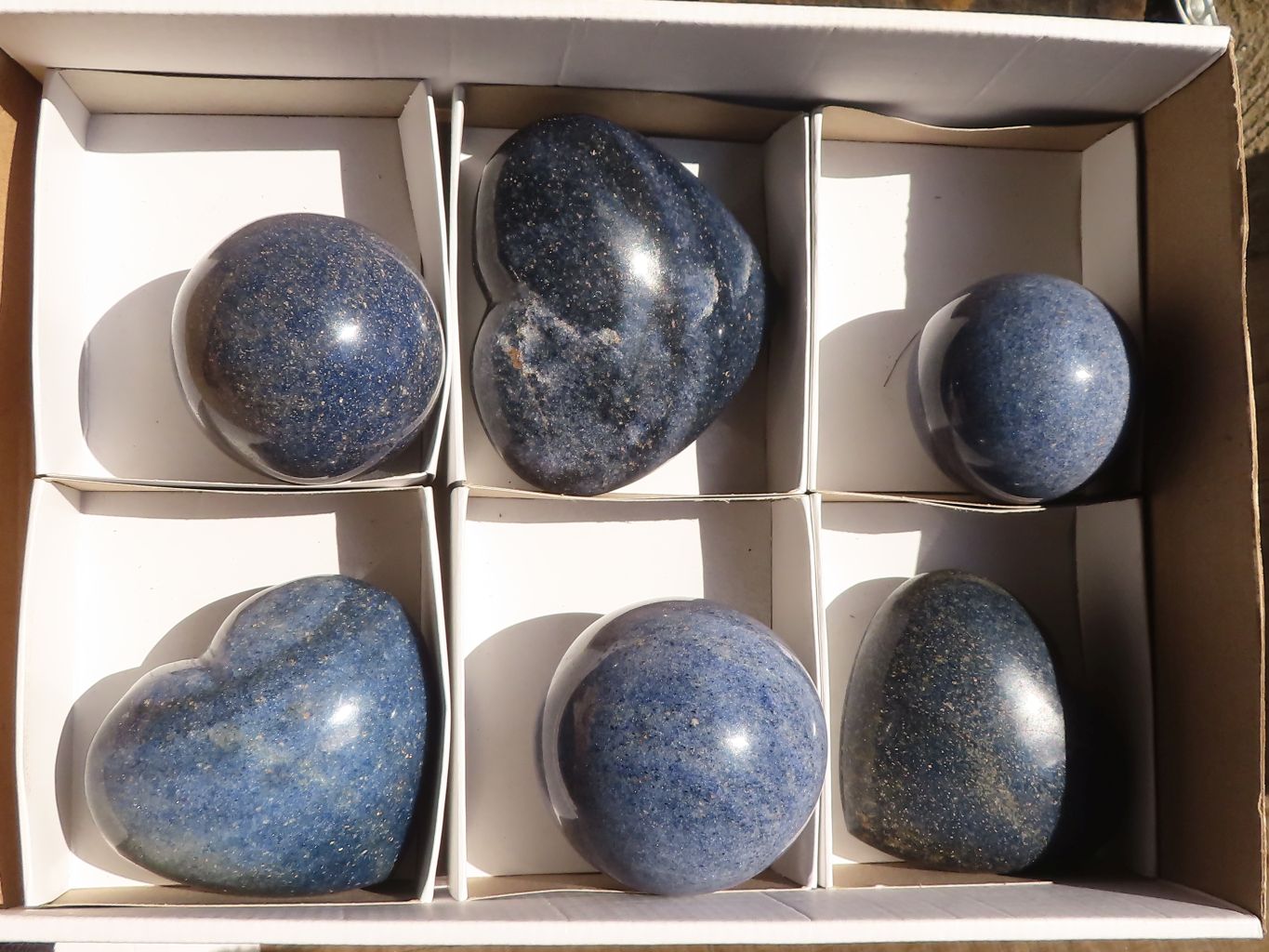 Polished Blue Lazulite Spheres & Hearts  x 6 From Madagascar - Toprock Gemstones and Minerals 
