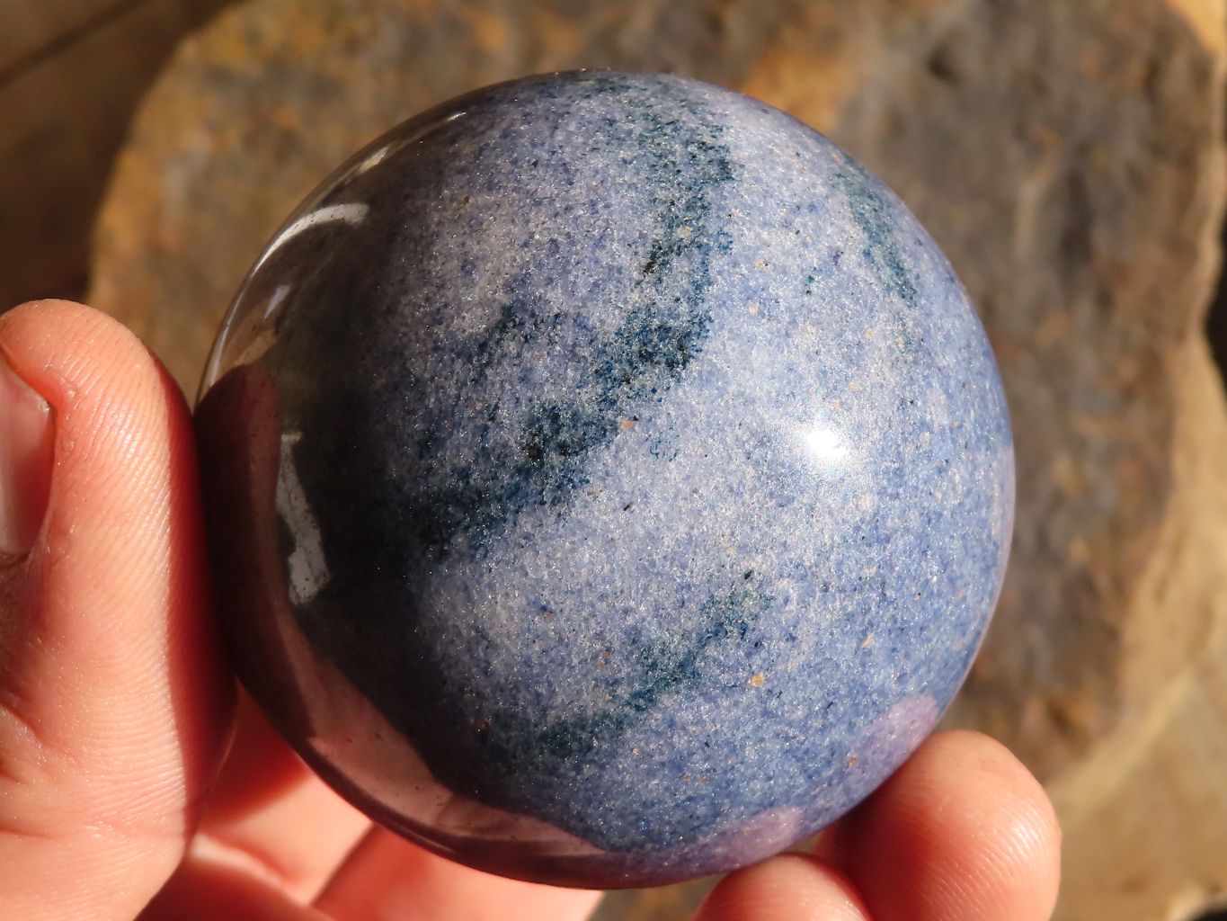 Polished Blue Lazulite Spheres & Hearts  x 6 From Madagascar - Toprock Gemstones and Minerals 