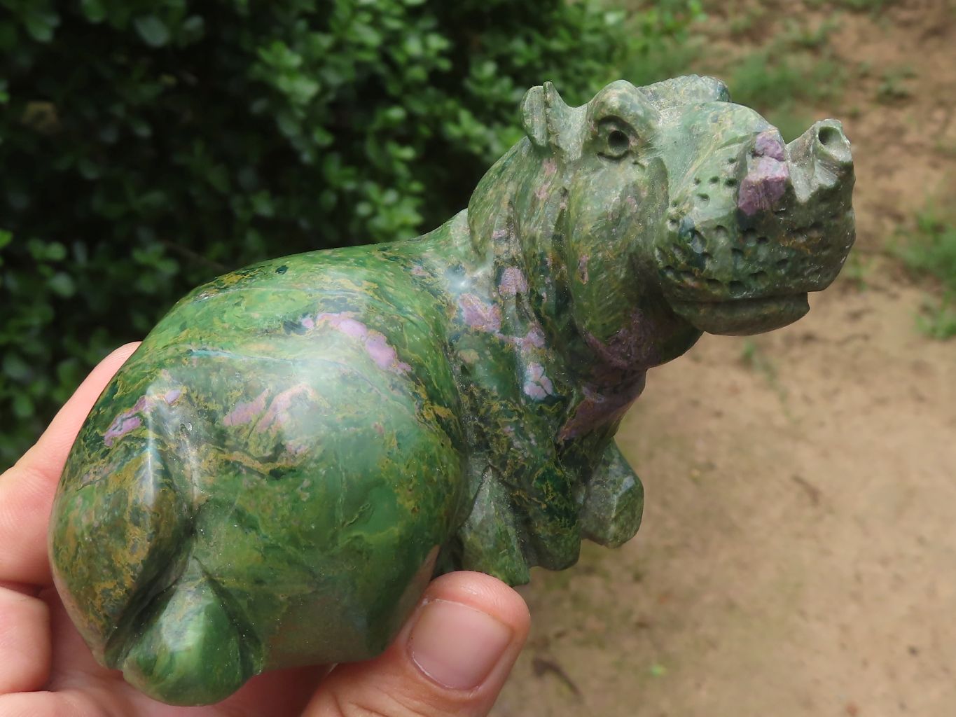 Polished Green Verdite Hippo Carvings  x 3 From Zimbabwe - TopRock