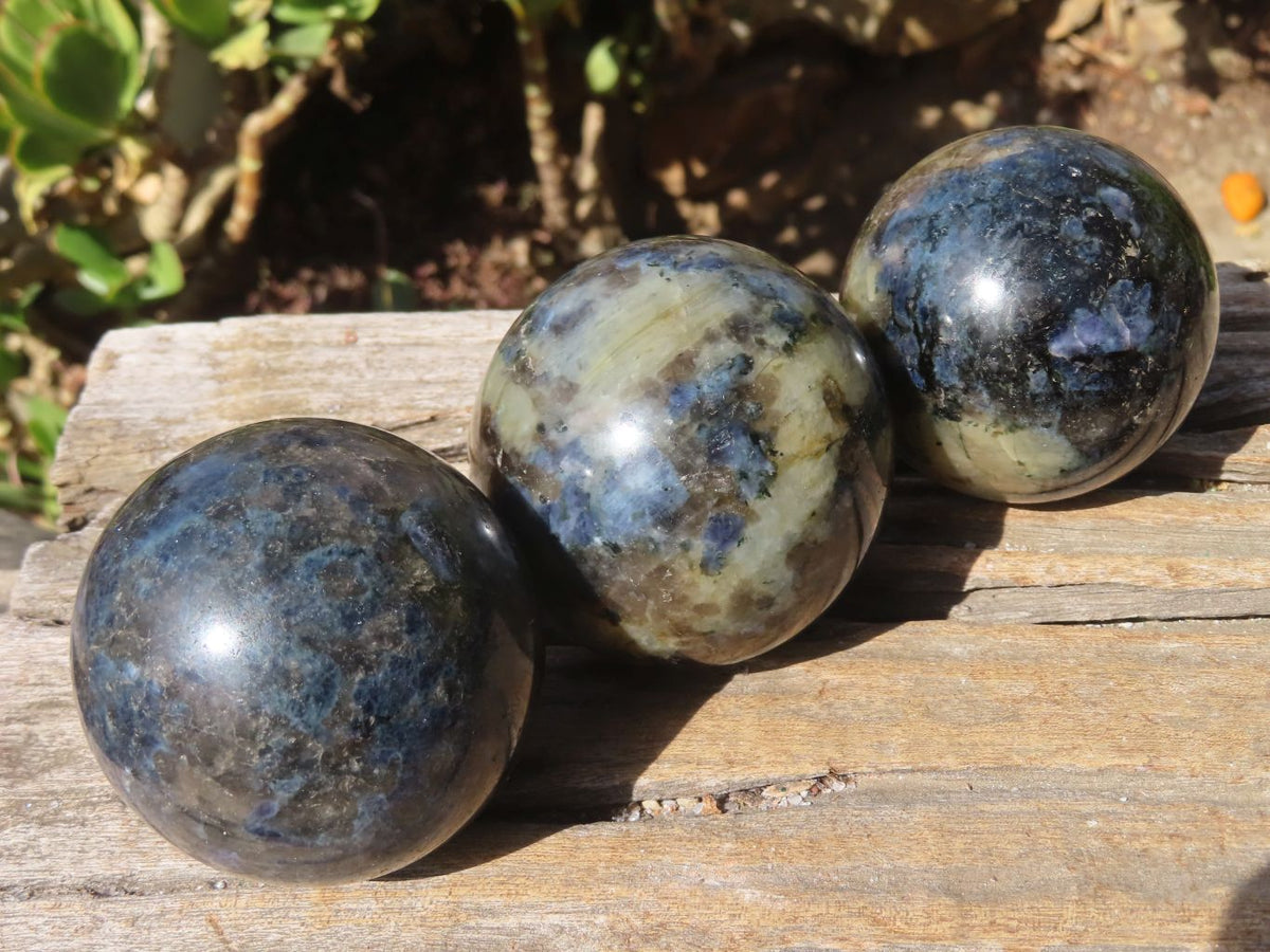 Polished Rare Iolite Spheres x 3 From Ambatofinandrahana, Madagascar - Toprock Gemstones and Minerals 