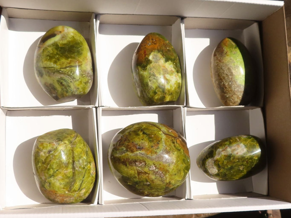Polished Green Opal Standing Free Forms  x 6 From Madagascar - Toprock Gemstones and Minerals 
