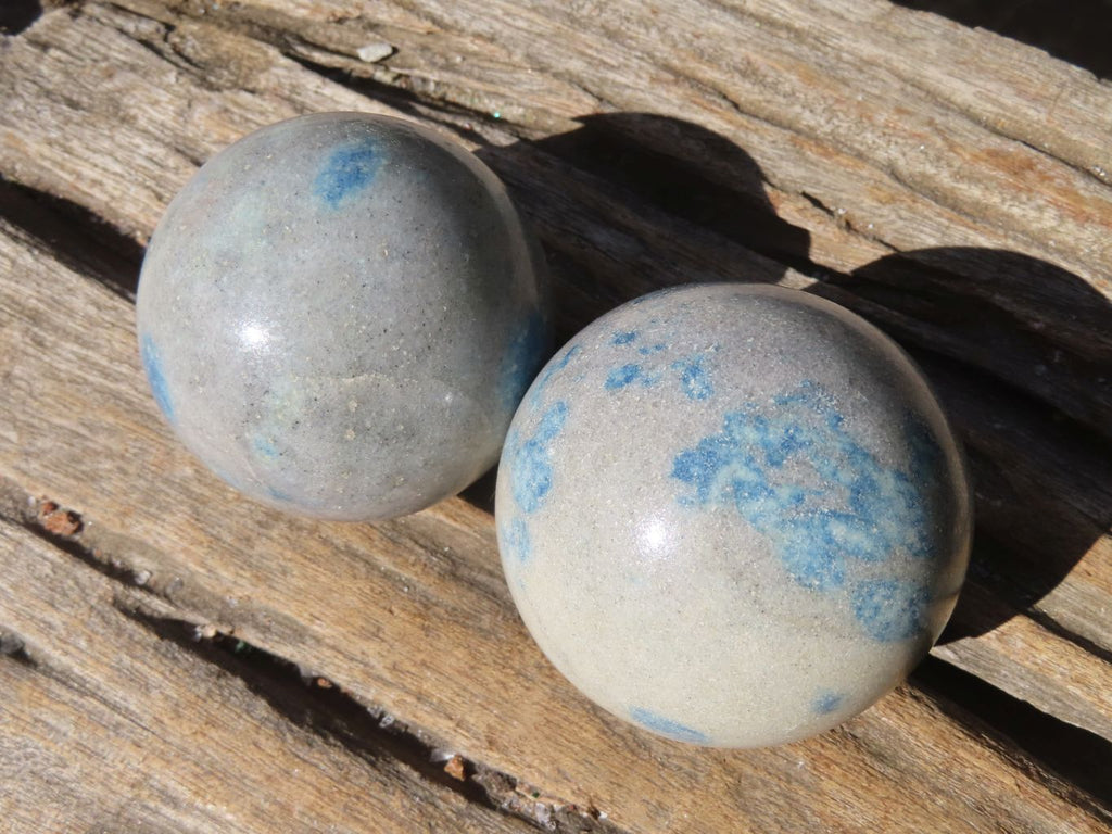 Polished Blue Spotted Spinel Quartz Spheres x 5 From Madagascar - Toprock Gemstones and Minerals 