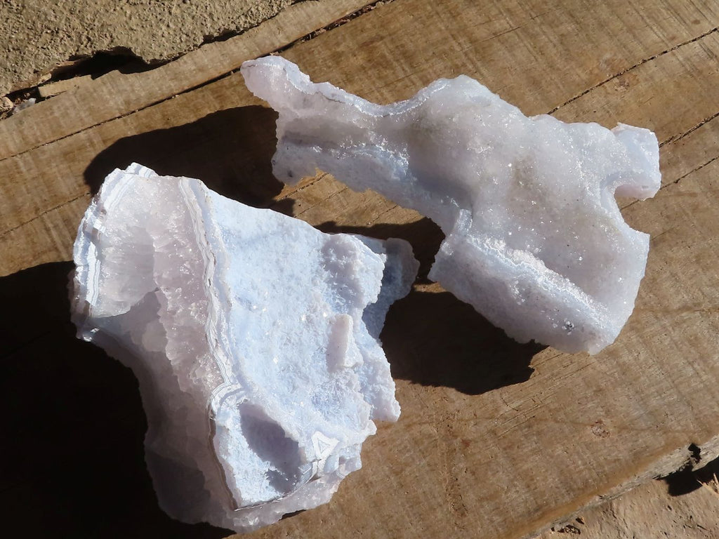 Natural Etched Blue Chalcedony Specimens x 2 From Nsanje, Malawi - Toprock Gemstones and Minerals 