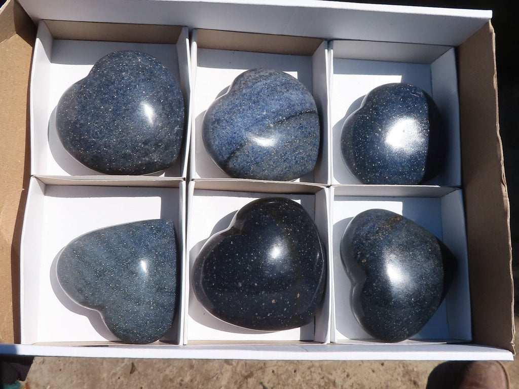 Polished Blue Lazulite Hearts  x 6 From Madagascar - Toprock Gemstones and Minerals 