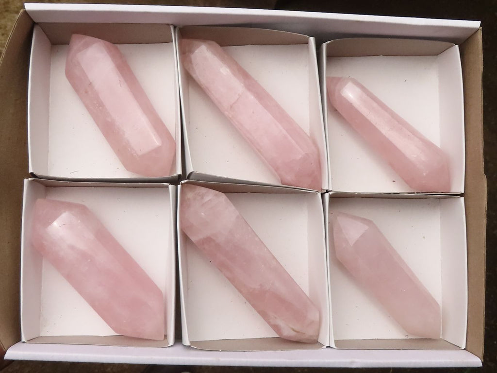Polished Double Terminated Rose Quartz Points  x 6 From Madagascar - TopRock