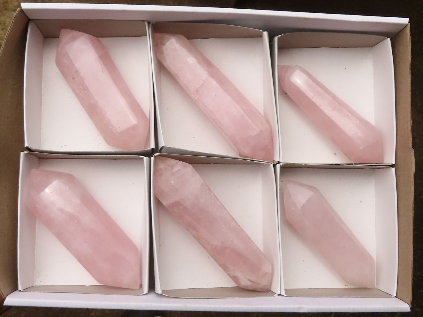 Polished Double Terminated Rose Quartz Points  x 6 From Madagascar - TopRock