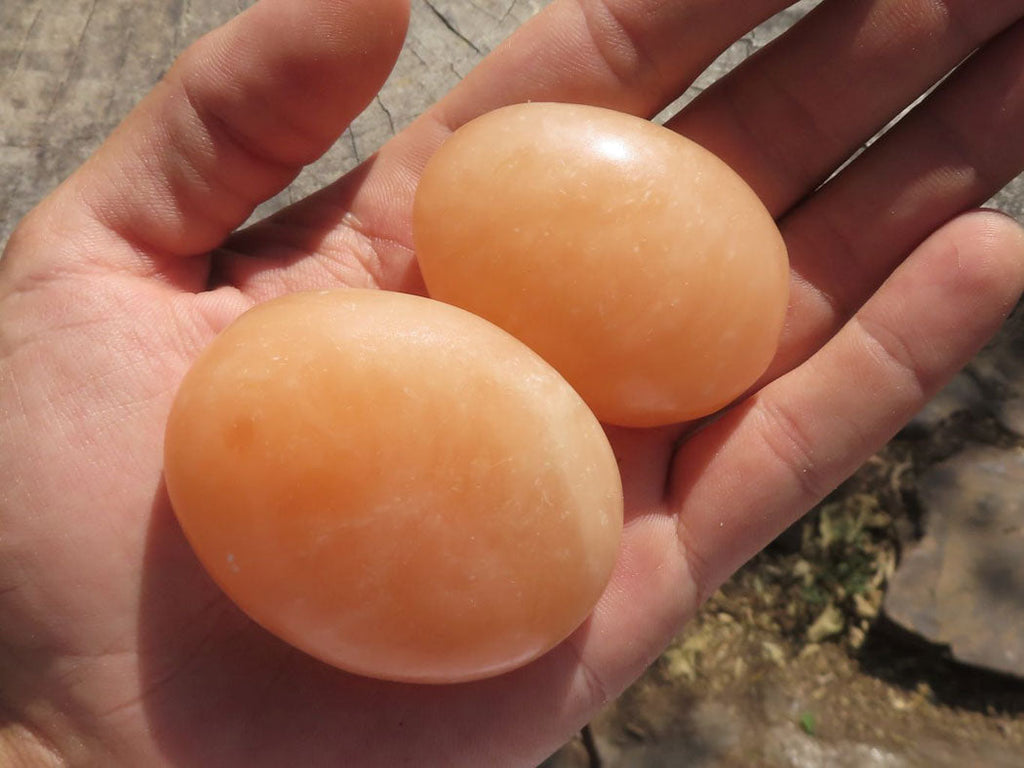 Polished Orange Twist Calcite Palm Stones  x 12 From Madagascar - TopRock