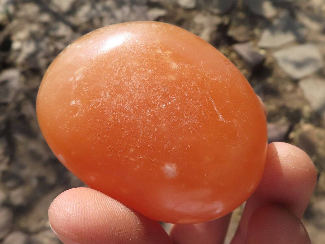 Polished Orange Twist Calcite Palm Stones  x 12 From Madagascar - TopRock
