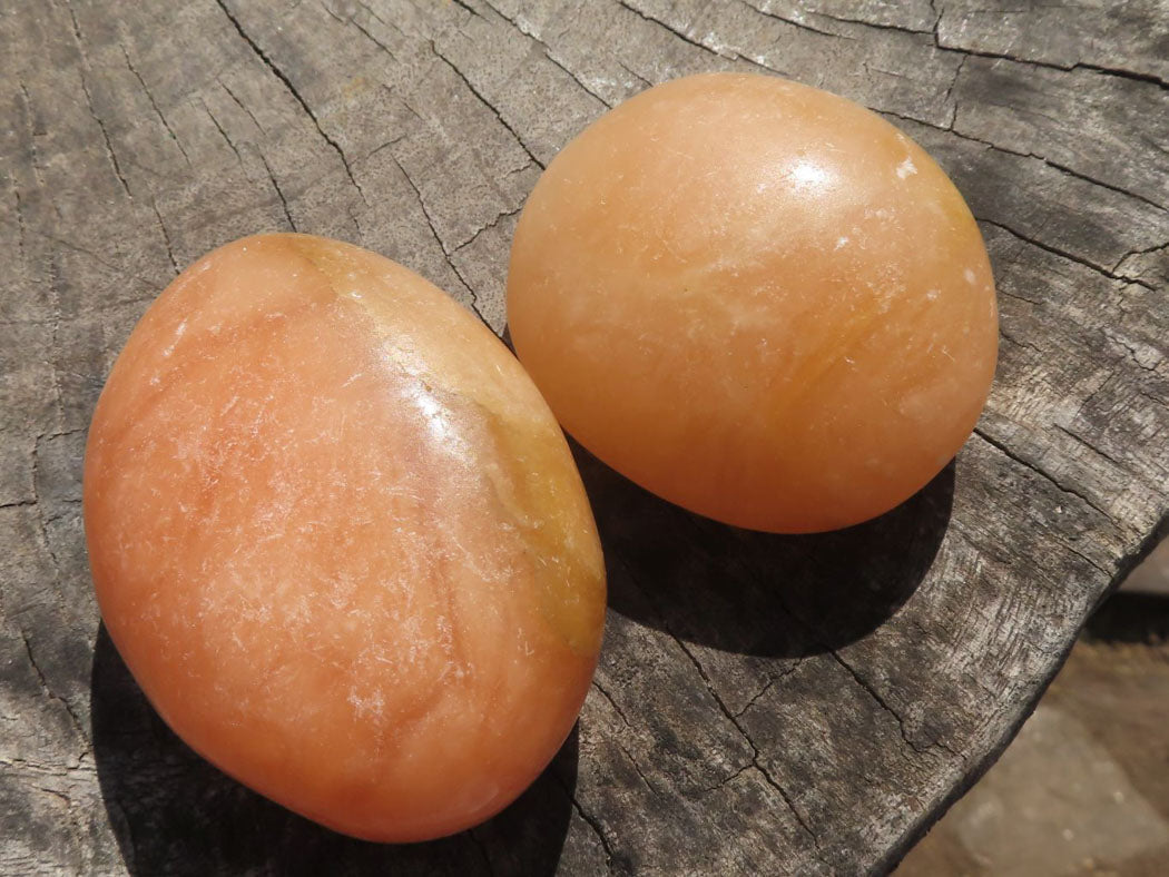 Polished Orange Twist Calcite Palm Stones  x 12 From Madagascar - TopRock