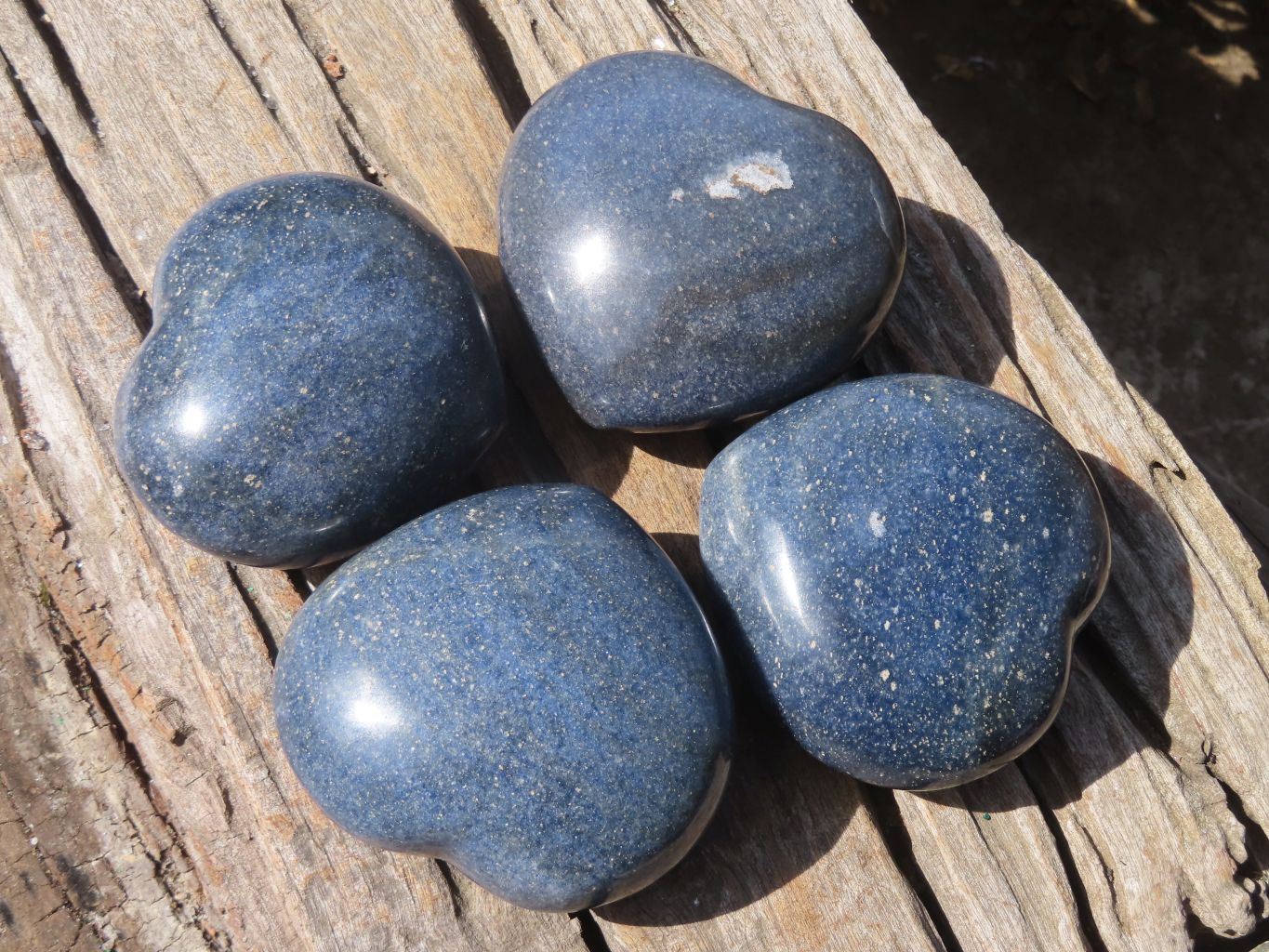 Polished Blue Lazulite Hearts  x 4 From Madagascar - Toprock Gemstones and Minerals 