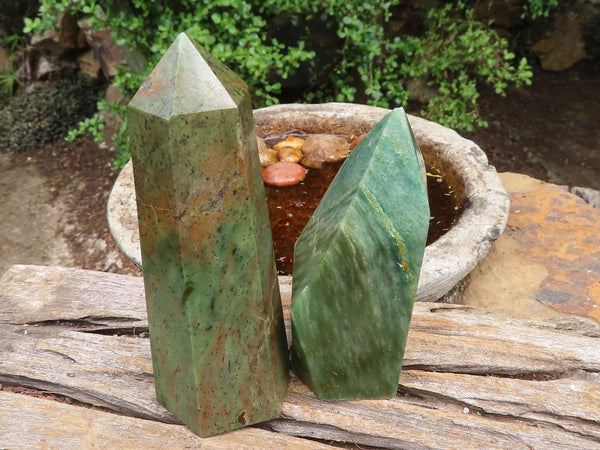 Polished Green Chrysoprase & Jade Points  x 2 From Southern Africa - Toprock Gemstones and Minerals 