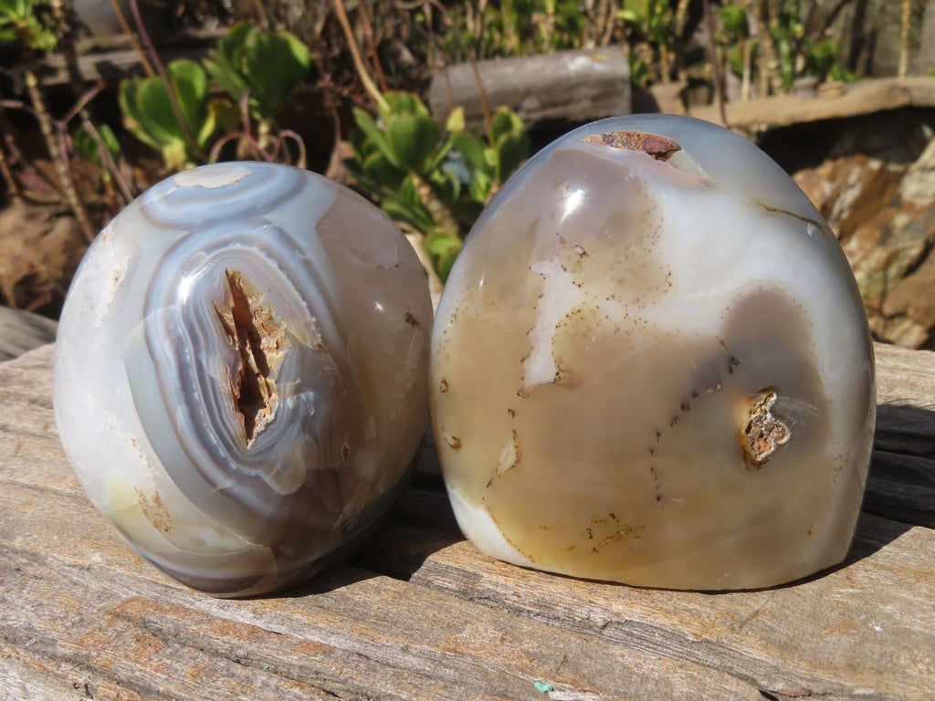 Polished Banded Agate Standing Free Forms  x 3 From West Coast, Madagascar - Toprock Gemstones and Minerals 