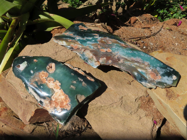 Polished  One Side Large Mtorolite Chrysoprase Plates x 2 From Mutorashanga, Zimbabwe - TopRock