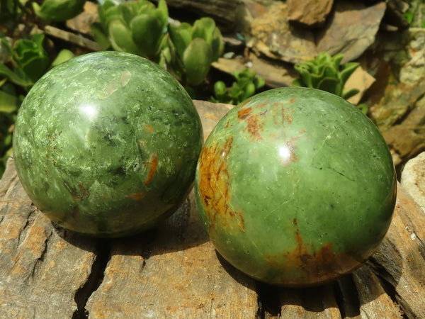 Polished Green Chrysoprase Spheres  x 2 From Madagascar - Toprock Gemstones and Minerals 