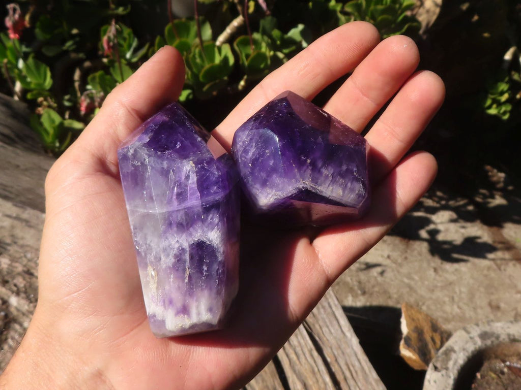 Polished Chevron Amethyst Points x 6 From Zambia - Toprock Gemstones and Minerals 