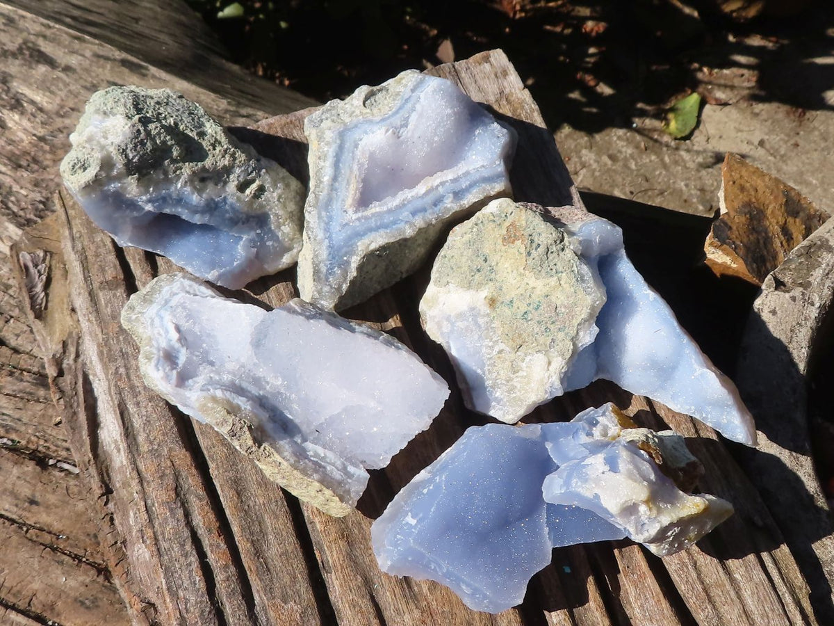Natural Blue Lace Agate Geode Specimens  x 5 From Nsanje, Malawi - Toprock Gemstones and Minerals 