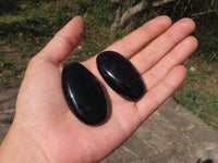 Polished Black Tourmaline Palm Stones  x 24 From Madagascar - TopRock