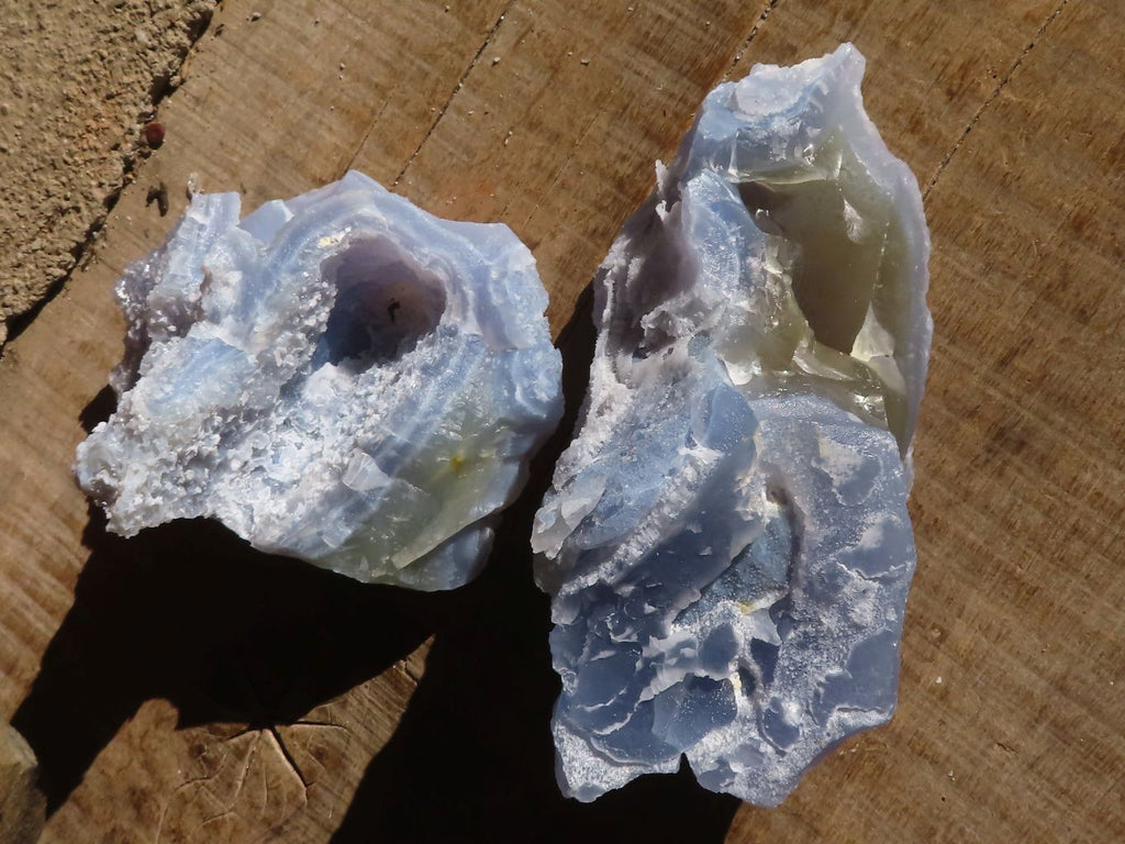 Natural Etched Blue Chalcedony Specimens x 2 From Nsanje, Malawi - Toprock Gemstones and Minerals 