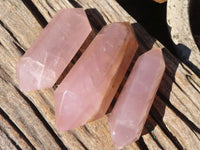 Polished Double Terminated Gemmy Rose Quartz Points x 3 From Madagascar - Toprock Gemstones and Minerals 