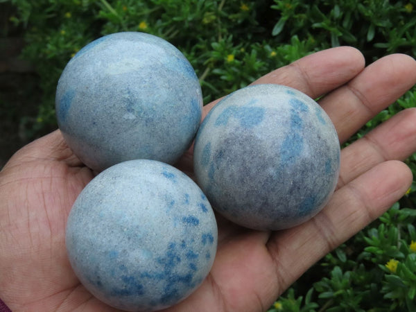 Polished Blue Dalmatian Spotted Spinel Spheres x 12 From Madagascar - TopRock