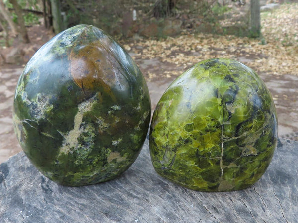 Polished Dark Green Brecciated Opal Standing Free Forms  x 2 From Antsirabe, Madagascar - TopRock