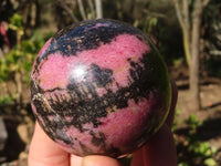 Polished Pink & Black Rhodonite Spheres x 3 From Madagascar - Toprock Gemstones and Minerals 