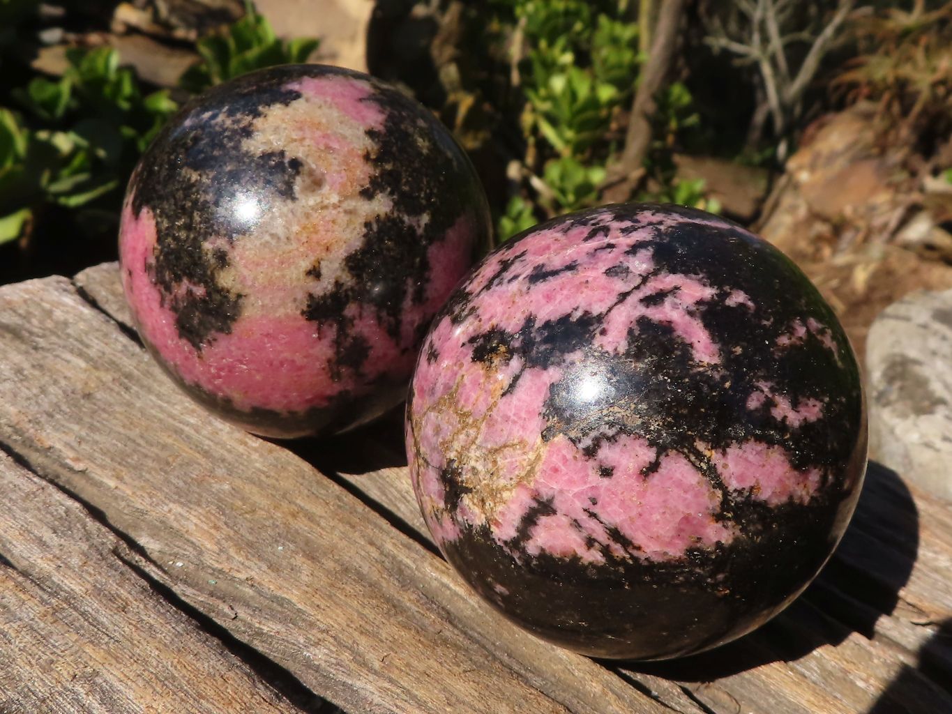 Polished Pink & Black Rhodonite Spheres x 3 From Madagascar - Toprock Gemstones and Minerals 