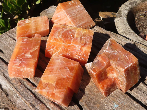Natural New Sunset Orange Calcite Specimens  x 6 From Spitzkop, Namibia - Toprock Gemstones and Minerals 
