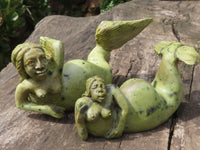 Polished Leopard Stone Mermaid Carvings x 2 From Zimbabwe - TopRock