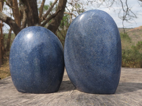 Polished Blue Lazulite Standing Free Forms  x 2 From Ambatfinhandrana, Madagascar - TopRock