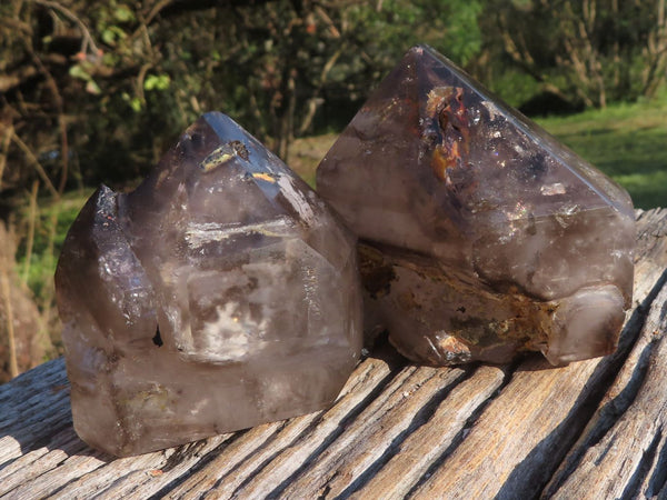 Polished Pair Of Beautiful Smokey Window Sceptre Quartz Crystals  x 2 From Ankazobe, Madagascar - TopRock