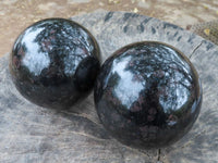 Polished New Sparkling Blue Iolite Spheres With Pink Feldspar Spots  x 2 From Madagascar - TopRock