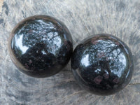 Polished New Sparkling Blue Iolite Spheres With Pink Feldspar Spots  x 2 From Madagascar - TopRock