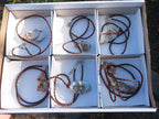 Polished Blue Smithsonite Aragonite Pendants Wrapped In Copper & Metal Wire (One With Ajoite) x 7 From Southern Africa - TopRock
