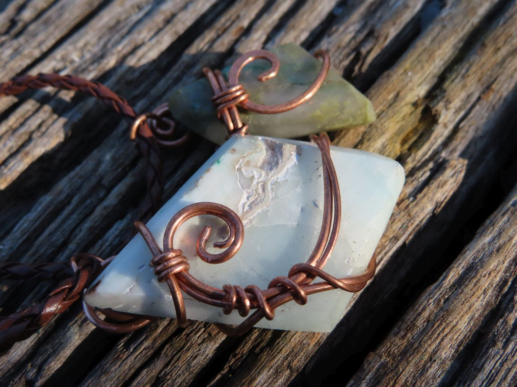Polished Blue Smithsonite Aragonite Pendants Wrapped In Copper & Metal Wire (One With Ajoite) x 7 From Southern Africa - TopRock