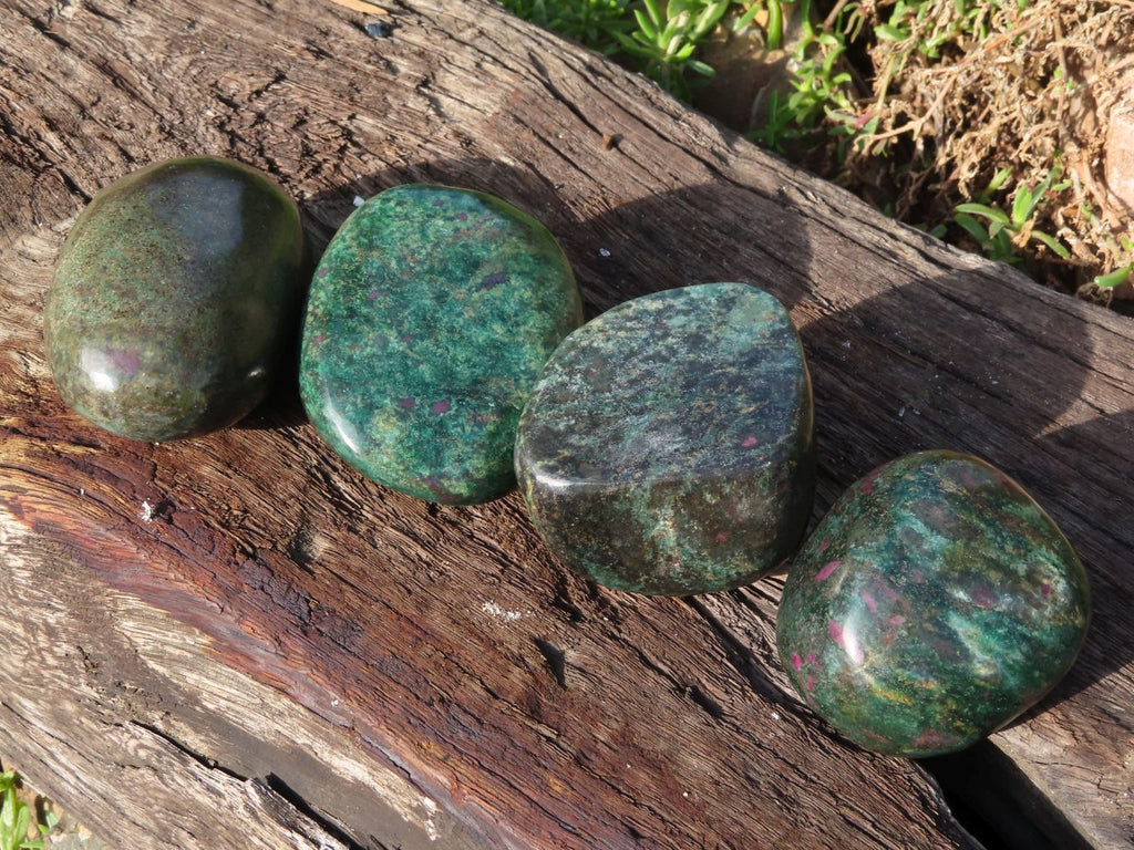 Polished Fluorescent Ruby Corundum In Chrome Verdite Free Forms x 4 From Zimbabwe - TopRock