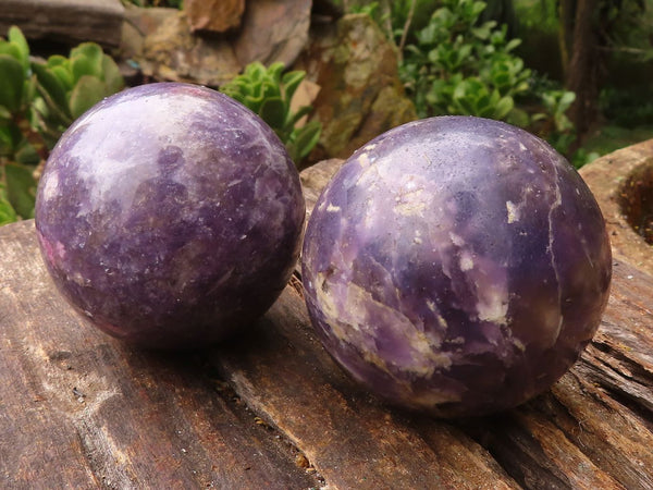 Polished Purple Lepidolite Spheres With Rubellite On Some  x 6 From Madagascar - Toprock Gemstones and Minerals 