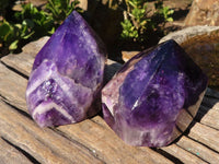 Polished Dark Chevron Amethyst Points x 2 From Zambia - Toprock Gemstones and Minerals 