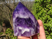 Polished Dark Chevron Amethyst Points x 2 From Zambia - Toprock Gemstones and Minerals 
