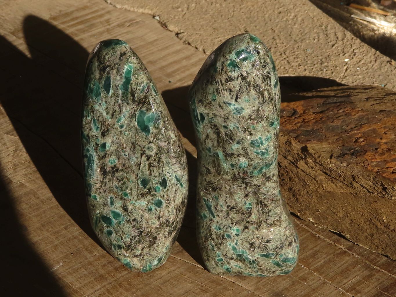 Polished Rare Emerald Mica In Matrix Standing Free Forms x 2 From Mutoko, Zimbabwe - Toprock Gemstones and Minerals 