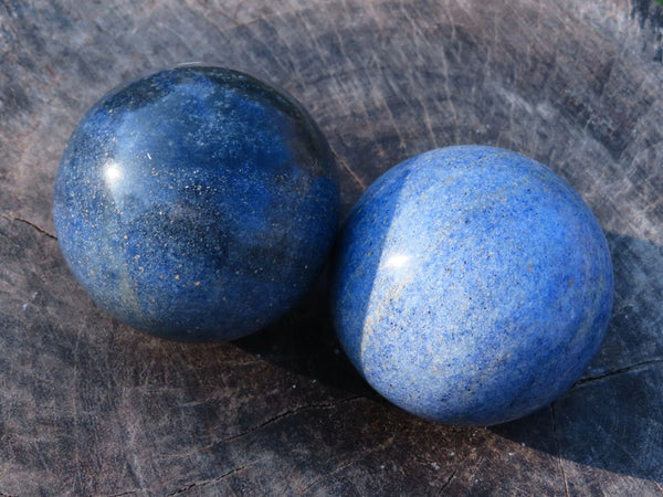 Polished Rich Blue Lazulite Spheres x 2 From Madagascar - TopRock