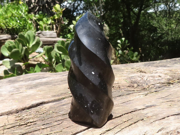 Polished Black Volcanic Basalt Flame Sculpture x 1 From Madagascar - TopRock