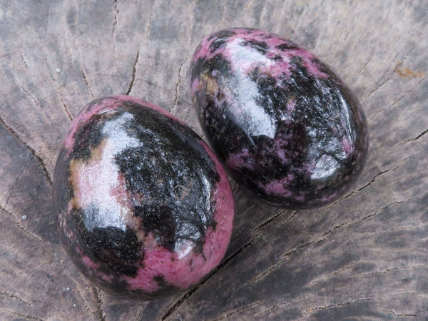 Polished Pink Rhodonite & Black Chromite Eggs  x 4 From Ambindavato, Madagascar - TopRock