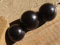 Polished Schorl Black Tourmaline Spheres x 3 From Madagascar - Toprock Gemstones and Minerals 
