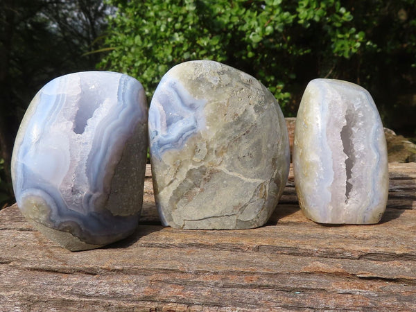 Polished Blue Lace Agate Standing Free Forms  x 3 From Nsanje, Malawi - Toprock Gemstones and Minerals 