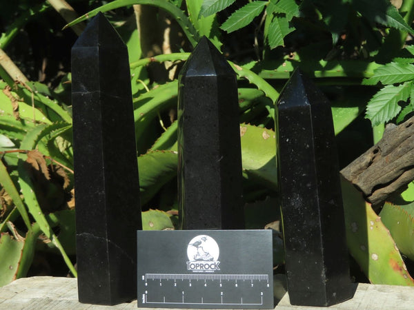 Polished Black Basalt Crystal Points x 3 From Madagascar - TopRock