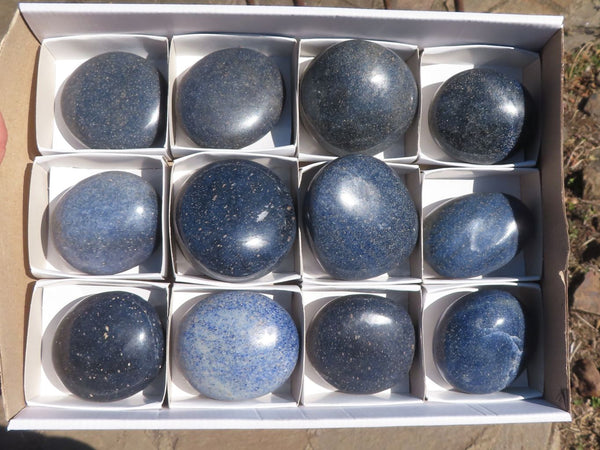 Polished Blue Lazulite Palm Stones x 12 From Madagascar - TopRock